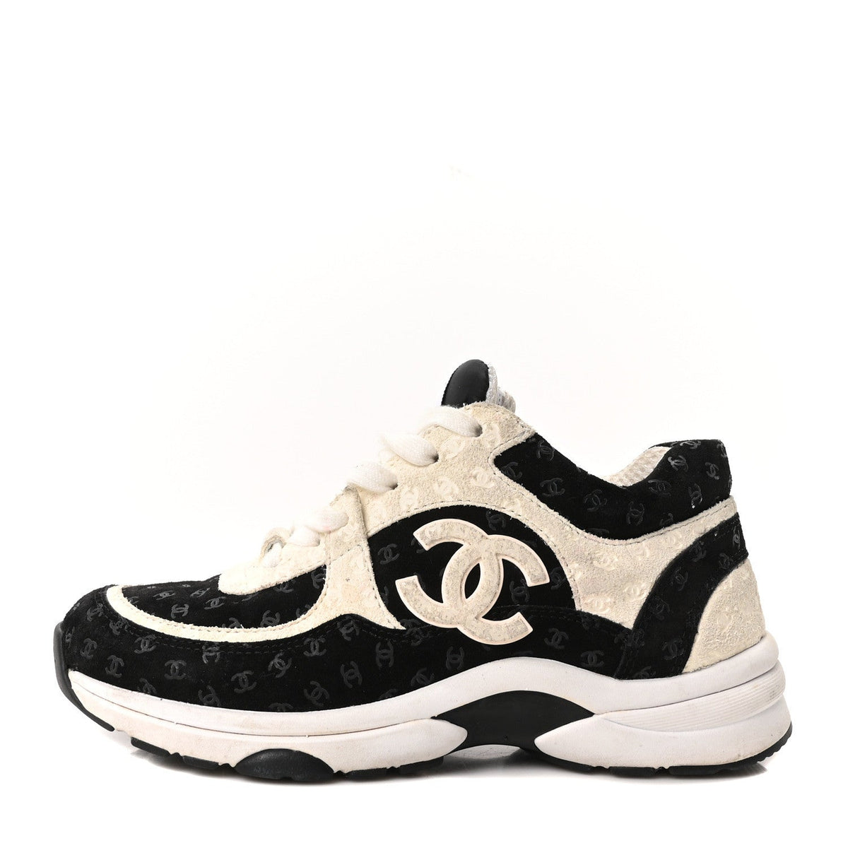 Printed Suede Calfskin CC Sneakers Black White