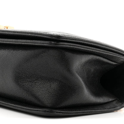 Medium Quilted Caviar Flap Shoulder Bag - Black