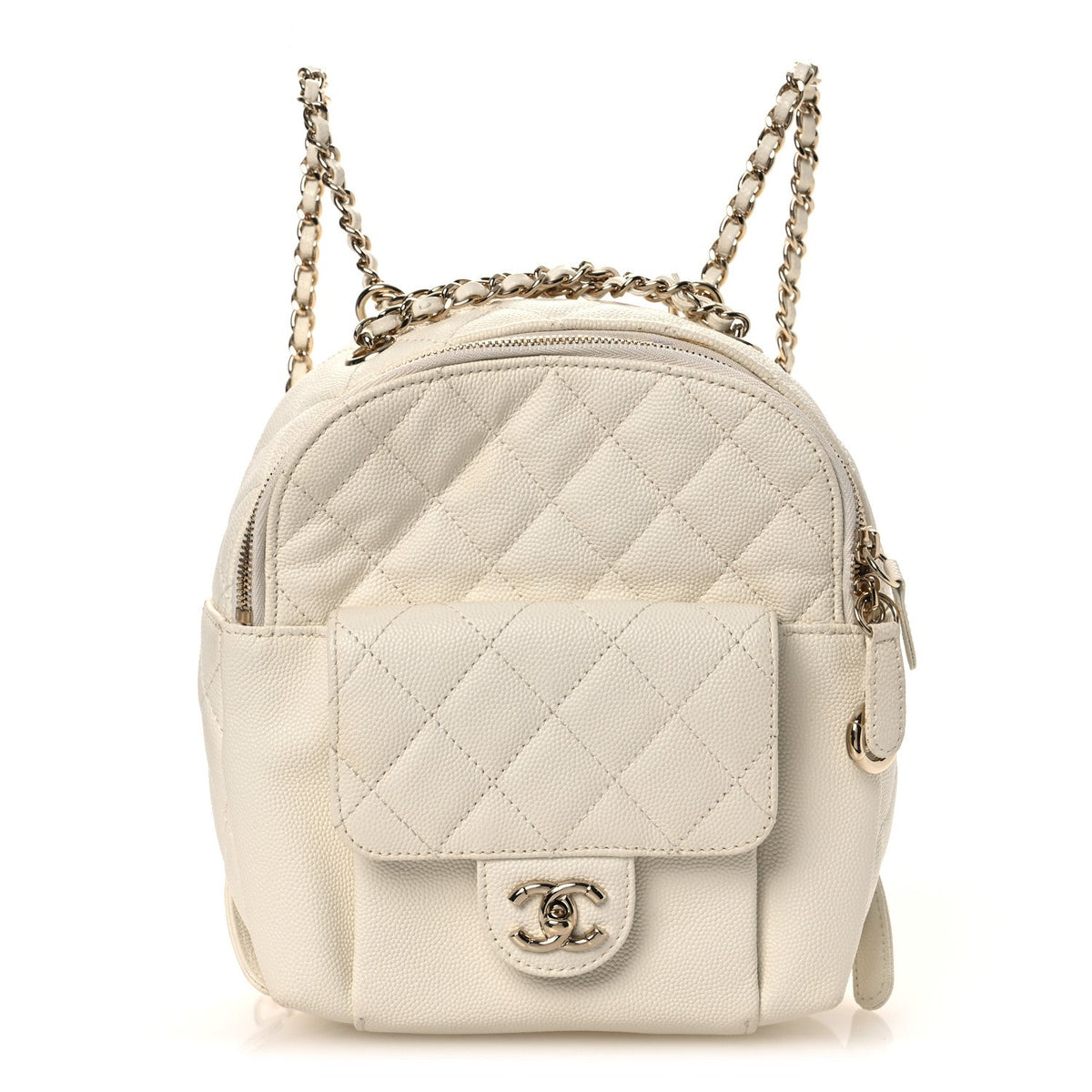 Small Quilted Caviar Backpack - White