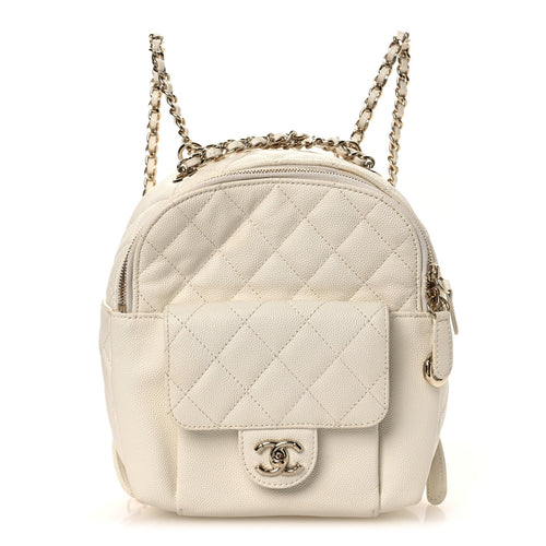 Small Quilted Caviar Backpack - White