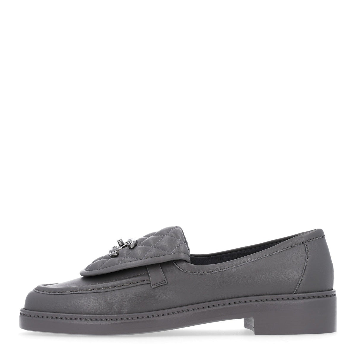 Lambskin Quilted CC Turnlock Loafers Dark Grey