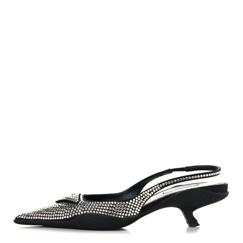 Satin Crystal Logo 45Mm Slingback Pumps Cristal