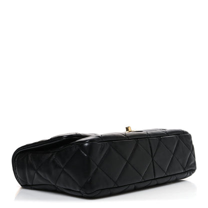 Large Quilted Lambskin Flap Shoulder Bag - Black