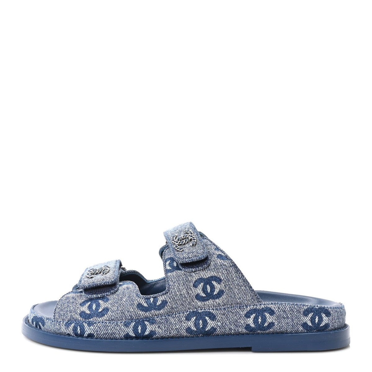Denim CC Velcro Dad Chain CC Slide Sandals Blue