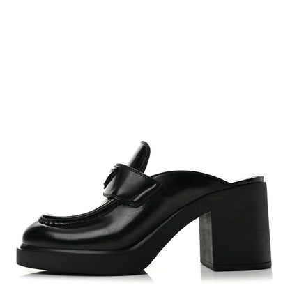 Prada Spazzolato Women's Platform Loafer Mules 38.5 Black