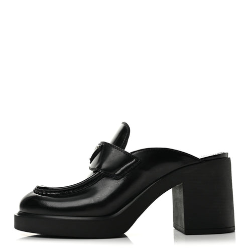 Prada Spazzolato Women's Platform Loafer Mules 38.5 Black