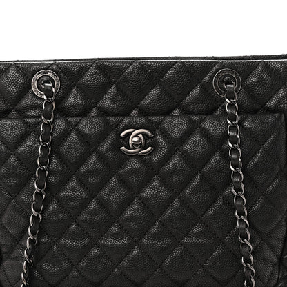 Quilted Caviar Tote Bag - Black