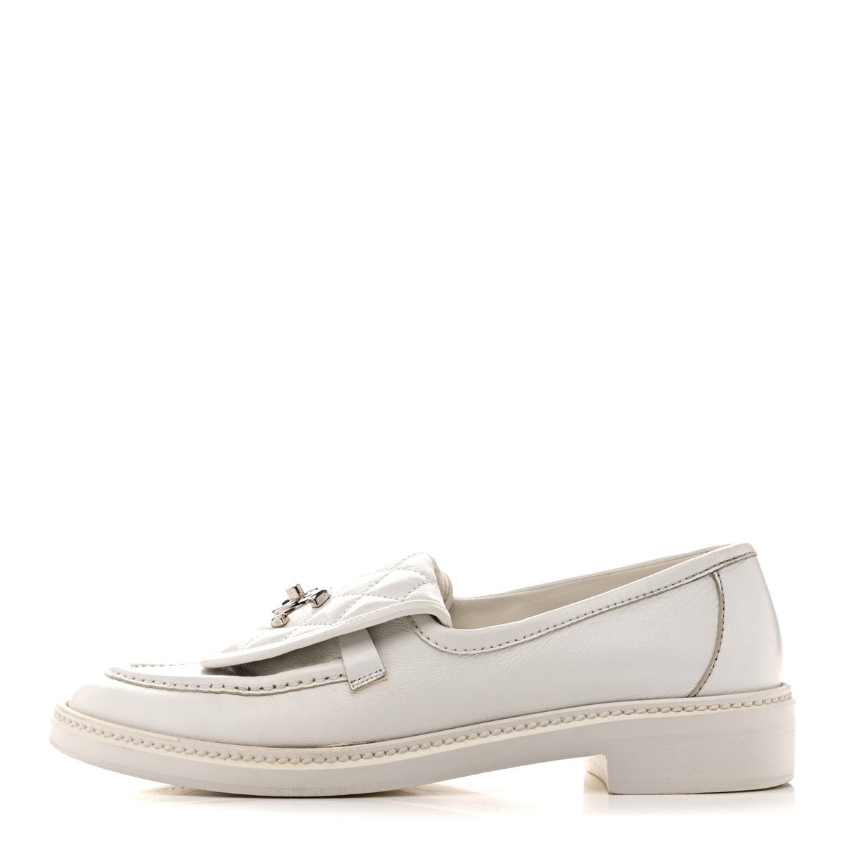 Shiny Lambskin Quilted CC Turnlock Loafers White