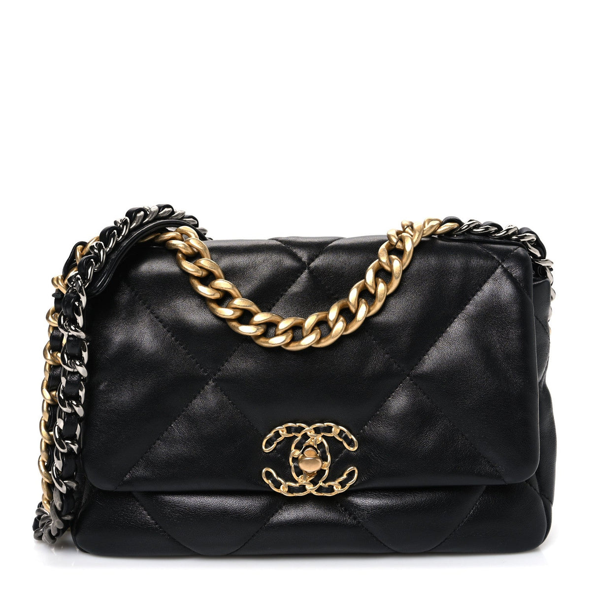 Medium Quilted Lambskin Flap Shoulder Bag - Black