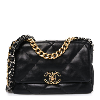 Medium Quilted Lambskin Flap Shoulder Bag - Black
