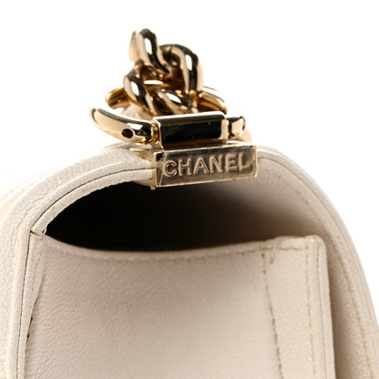 Medium Quilted Caviar Flap Shoulder Bag - White