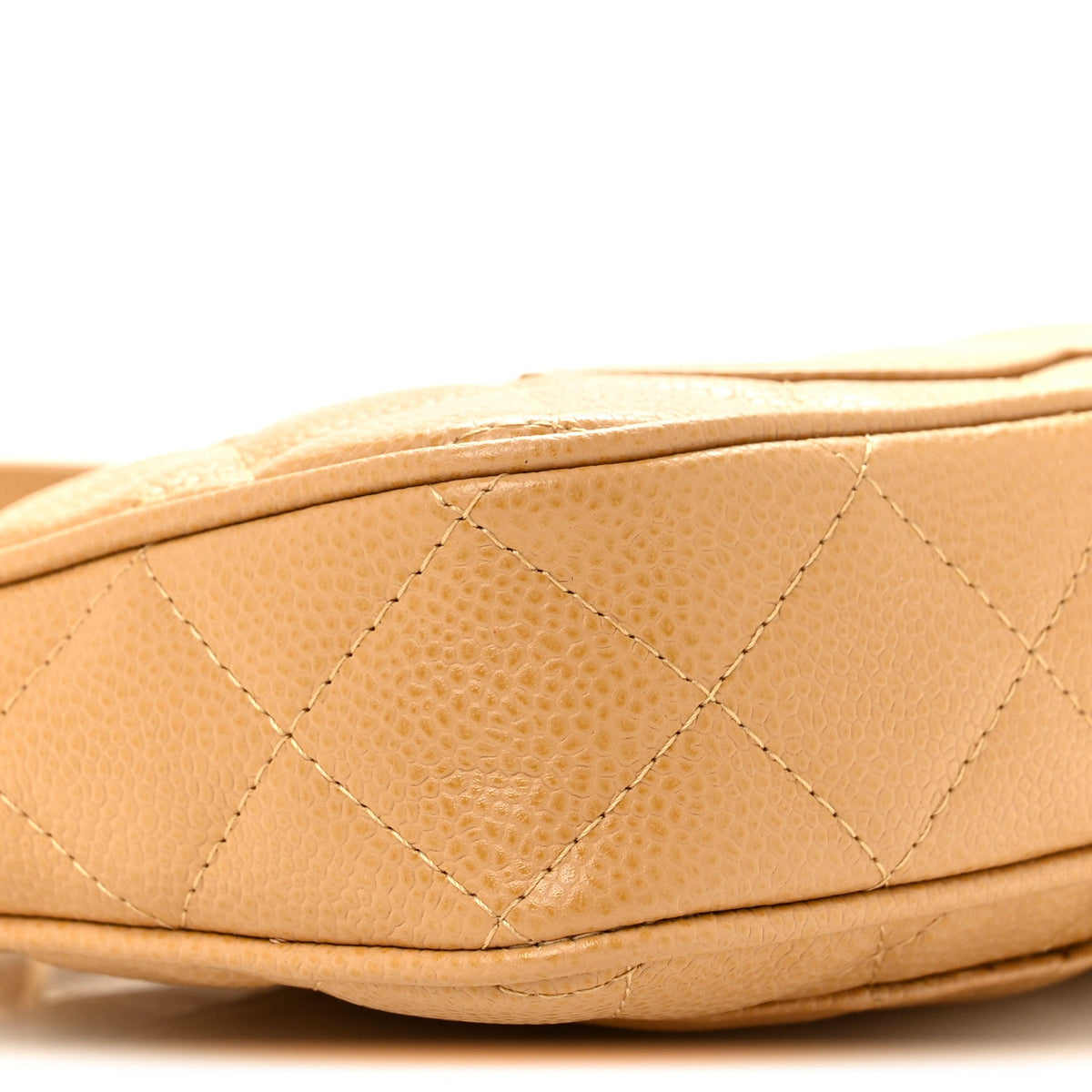 Quilted Caviar Shoulder Bag - Beige