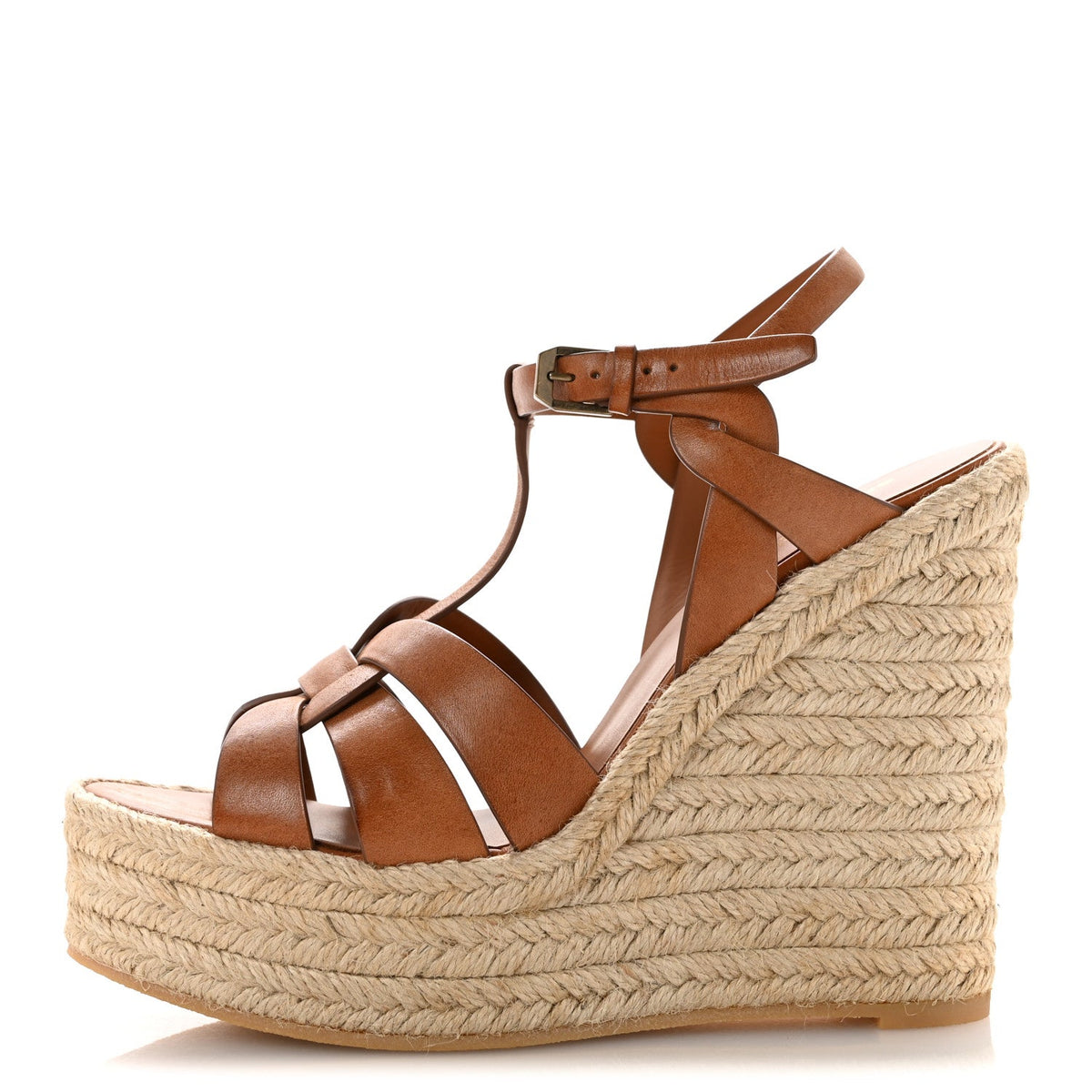 Calfskin Platform Espadrille Wedge Sandals Brown