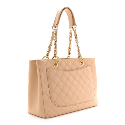 Quilted Caviar Tote Bag - Beige
