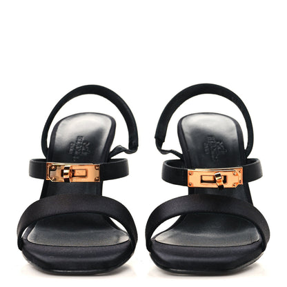 Hermes Satin Women's Glamour 95 Sandals 36.5 Black