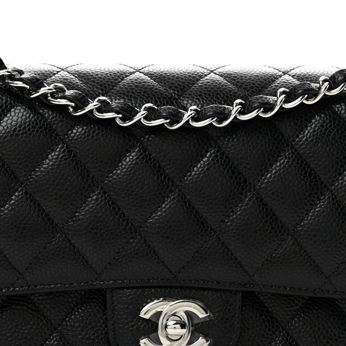 Medium Quilted Caviar Flap Shoulder Bag - Black