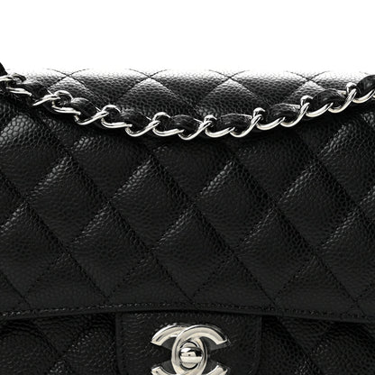 Medium Quilted Caviar Flap Shoulder Bag - Black