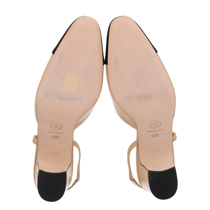 Chanel Goatskin Grosgrain Cap Toe CC Slingback Women's Pumps