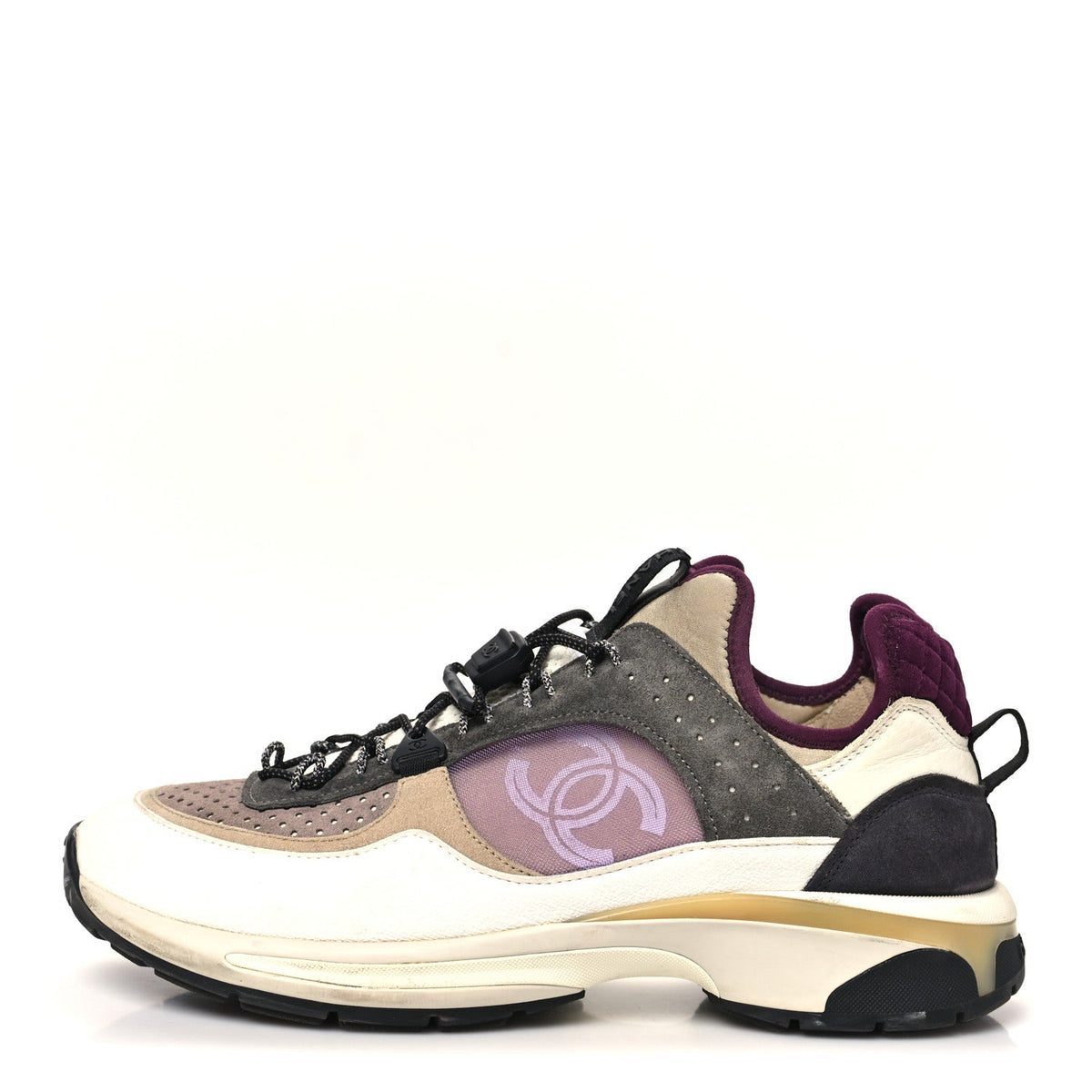 Fabric Suede Calfskin Mesh CC Sneakers White Grey Purple
