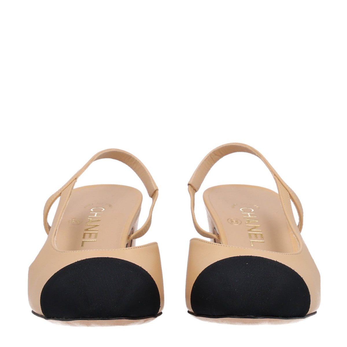 Chanel Goatskin Grosgrain Cap Toe CC Slingback Women's Pumps