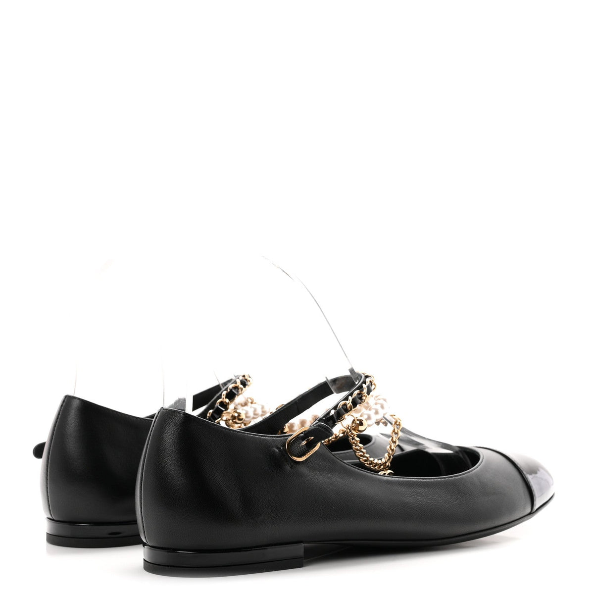 Chanel Pearl Cap Toe Chain Women's Ballerina Flats