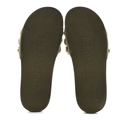 Chanel Canvas Chain Women's Flat Sandals Khaki