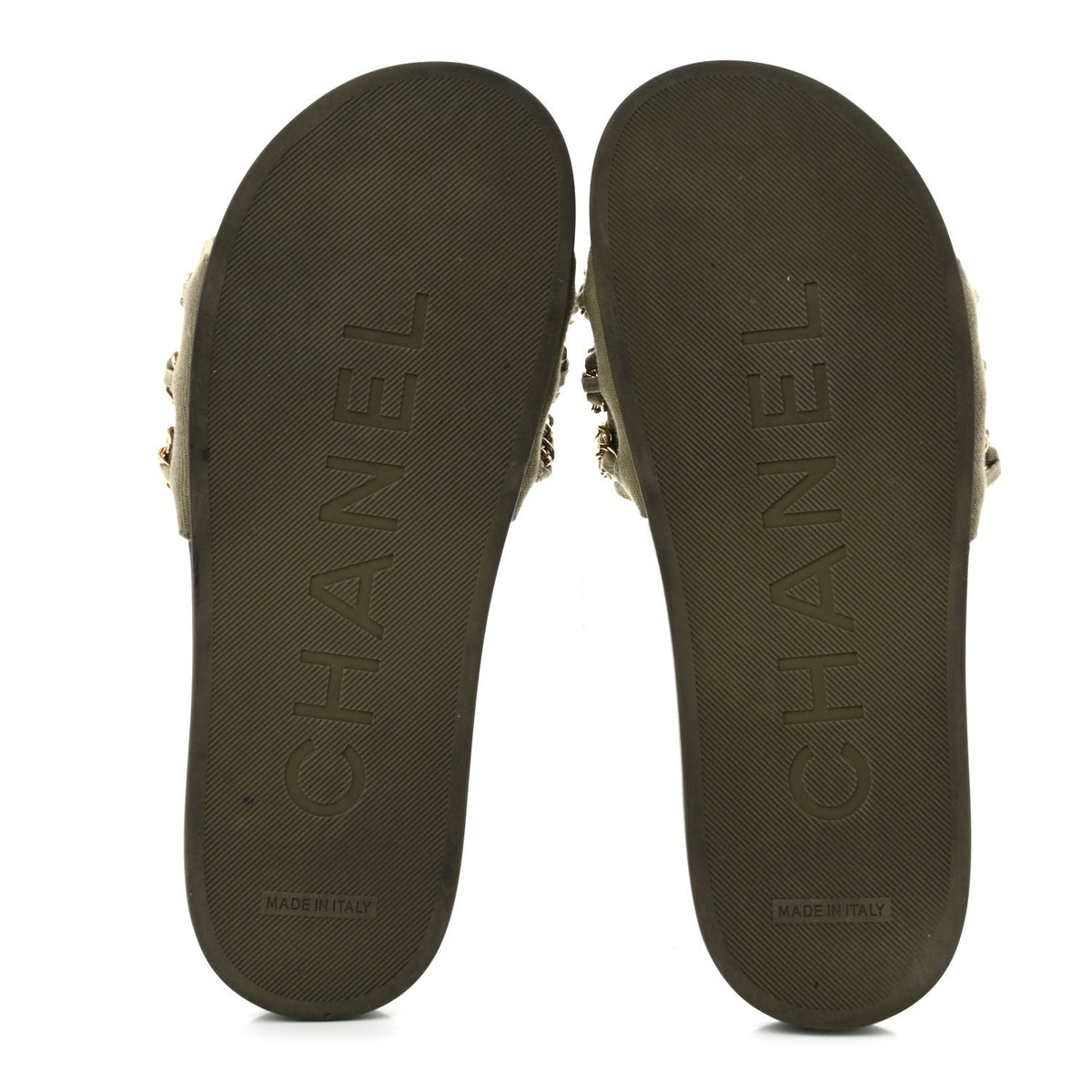 Chanel Canvas Women's Chain Flat Sandals 38 Khaki