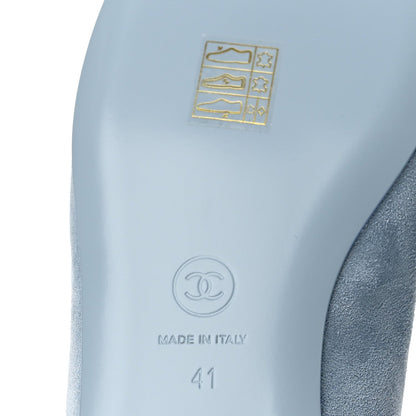 Chanel Suede Cap Toe Camellia Women's Ballerina Flats Light Blue