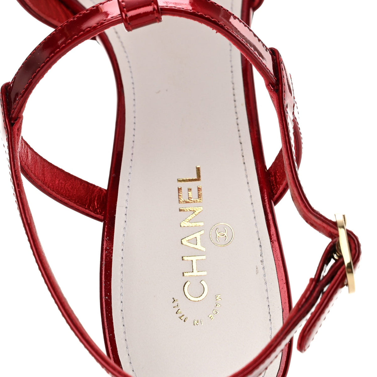 Chanel Laminated Calfskin CC Block Heel Women's Sandals