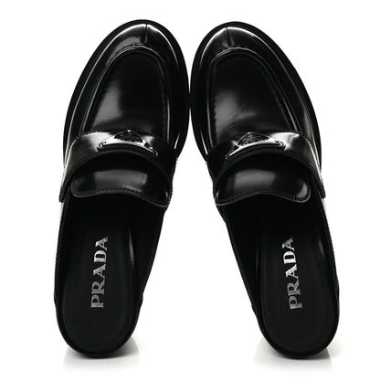 Prada Spazzolato Women's Platform Loafer Mules 38.5 Black