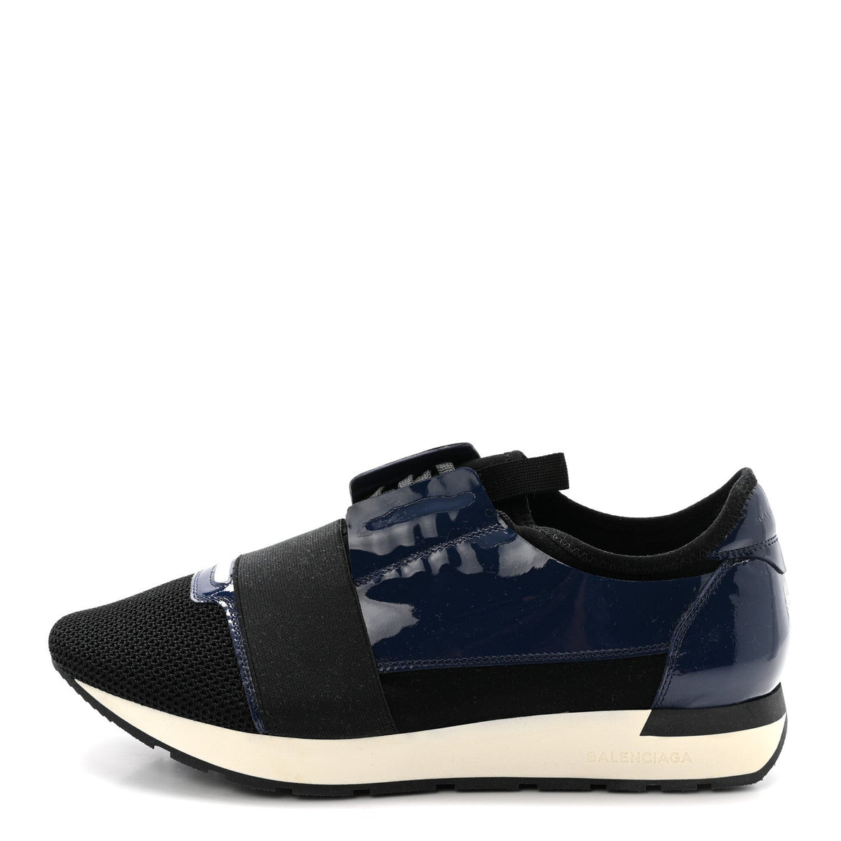 Patent Calfskin Neoprene Mesh Suede Race Runner Sneakers Black Navy