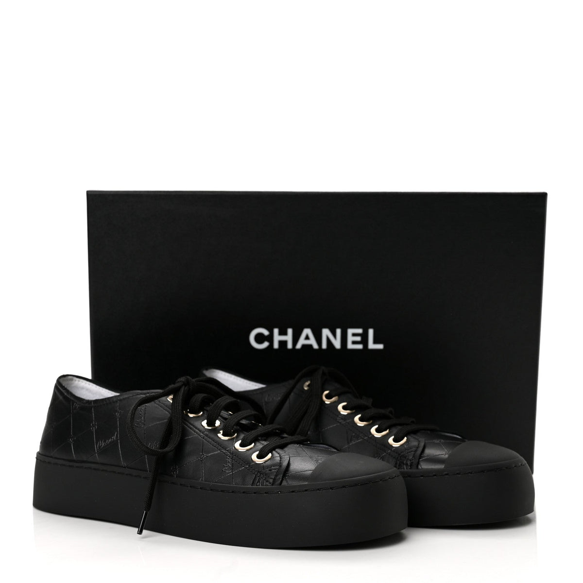 Chanel Lambskin Printed Logo Women's Shoes
