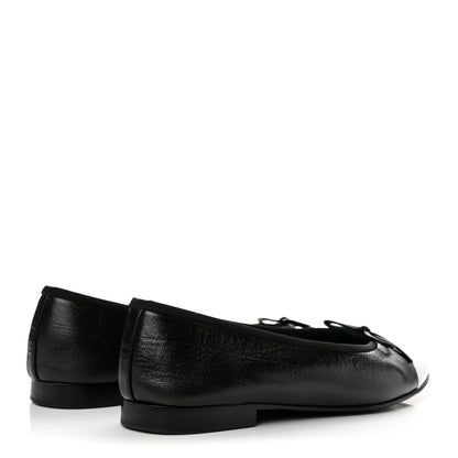 Chanel Crumpled Lambskin CC Cap Toe Women's Flats Black White