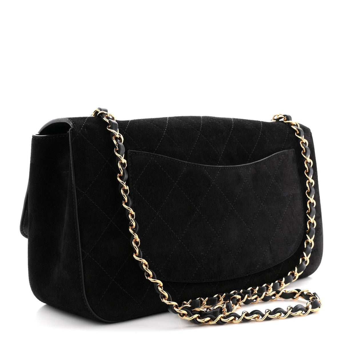 Small Calfskin Suede Flap Shoulder Bag - Black