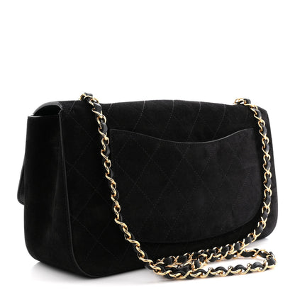 Small Calfskin Suede Flap Shoulder Bag - Black