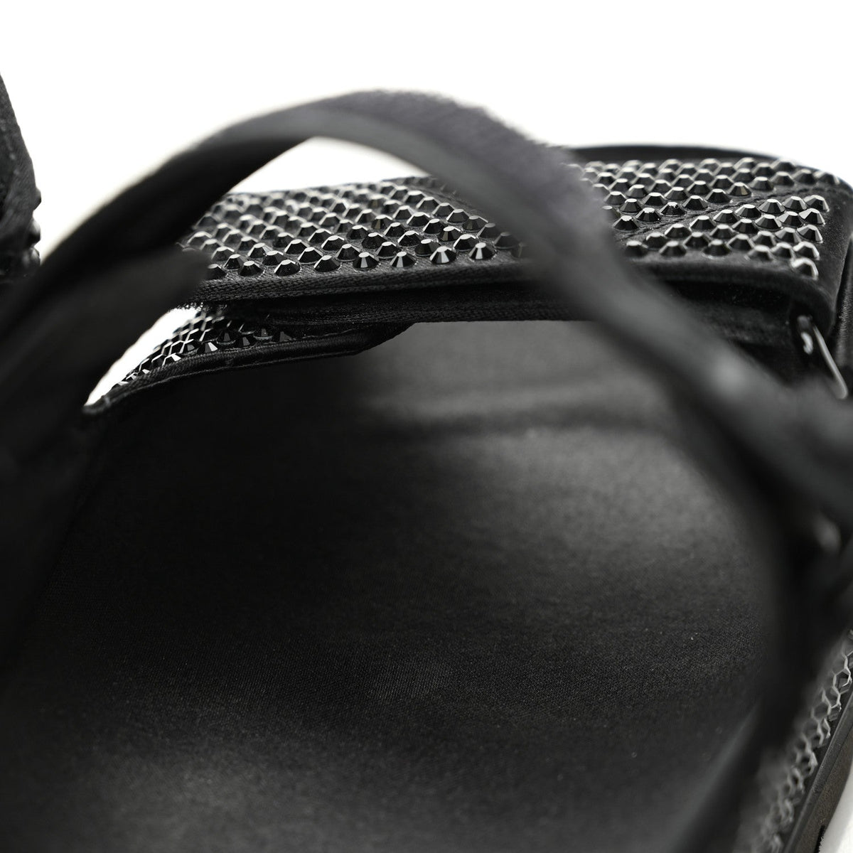 Prada Satin Crystal Women's Logo Velcro Sandals 37.5 Black