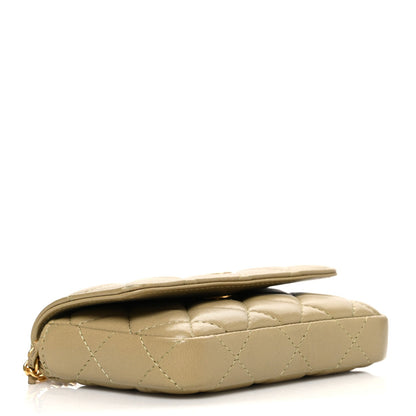 Quilted Lambskin Clutch Bag - Light Green