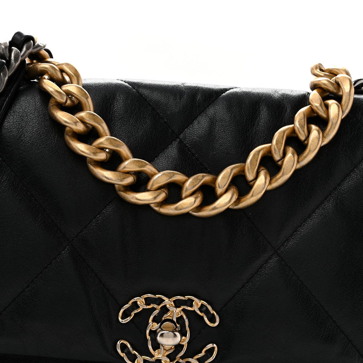 Large Quilted Goatskin Flap Shoulder Bag - Black