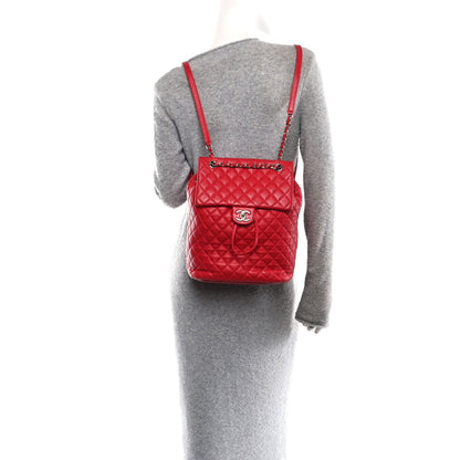 Large Quilted Lambskin Backpack - Red