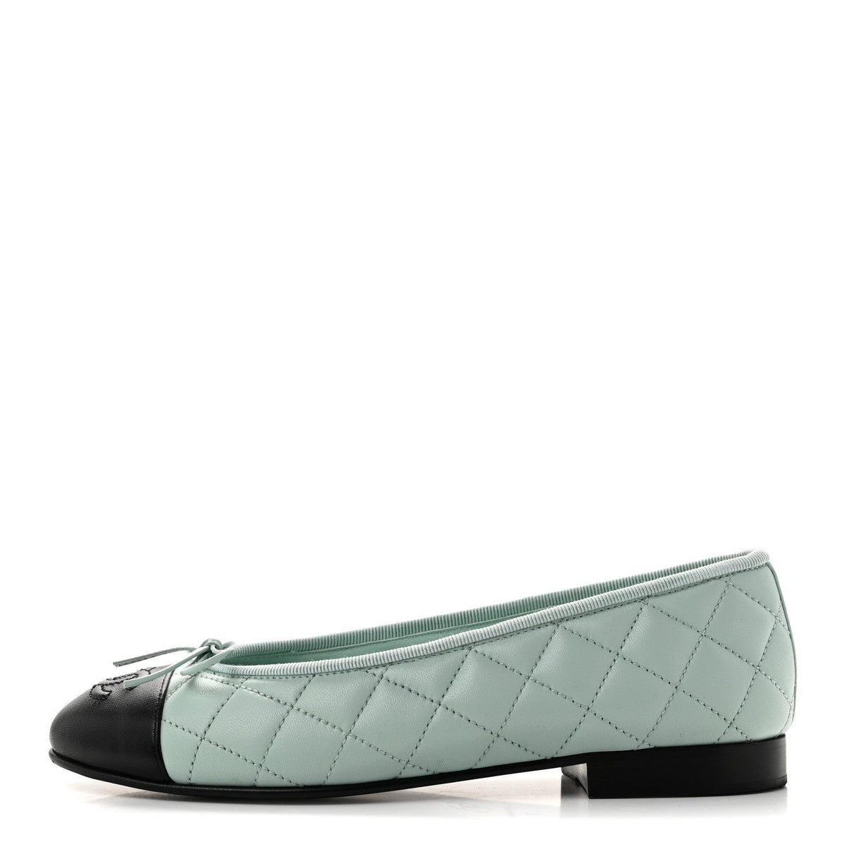 Lambskin Quilted CC Cap Toe Ballerina Flats Light Blue Black