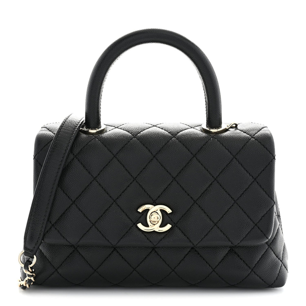 Mini Quilted Caviar Flap Shoulder Bag - Black