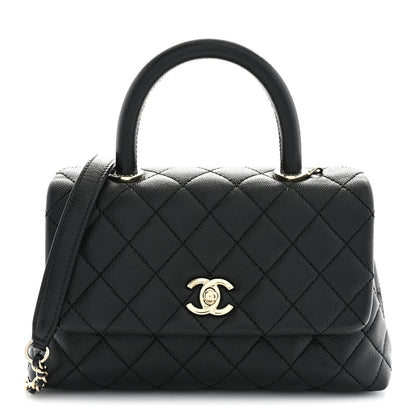Mini Quilted Caviar Flap Shoulder Bag - Black