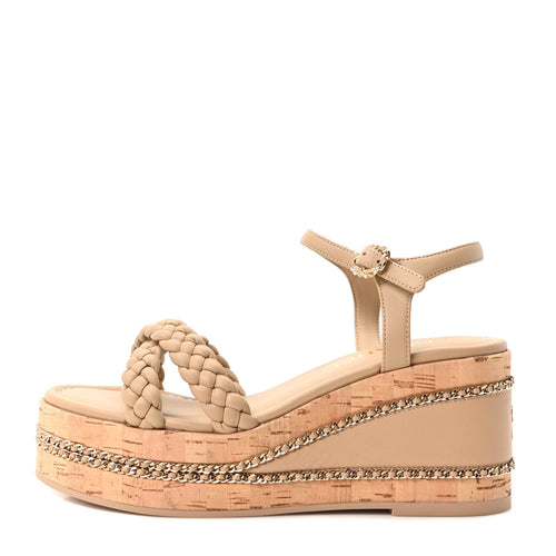 Lambskin Espadrille Braided Platform Sandals Beige