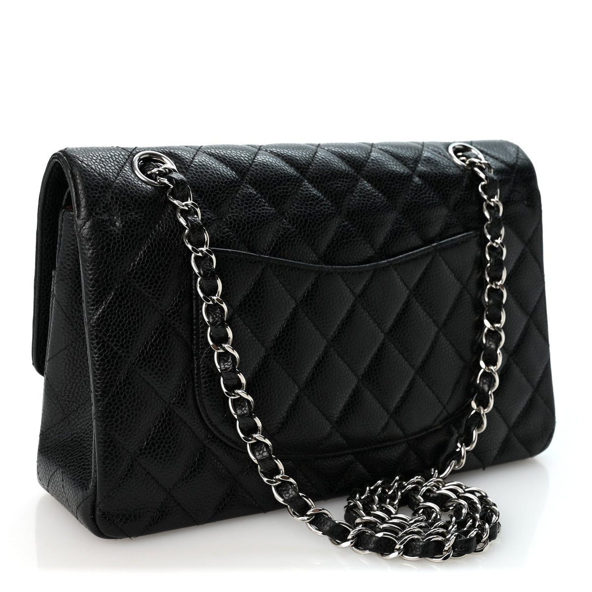 Medium Quilted Caviar Flap Shoulder Bag - Black