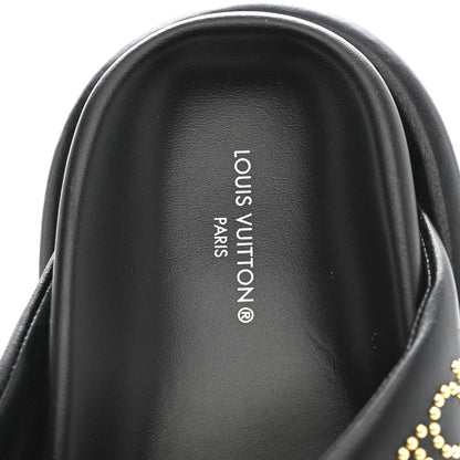 Louis Vuitton Calfskin Women's Logo Studded Pillow Flat Sandals 35 Black