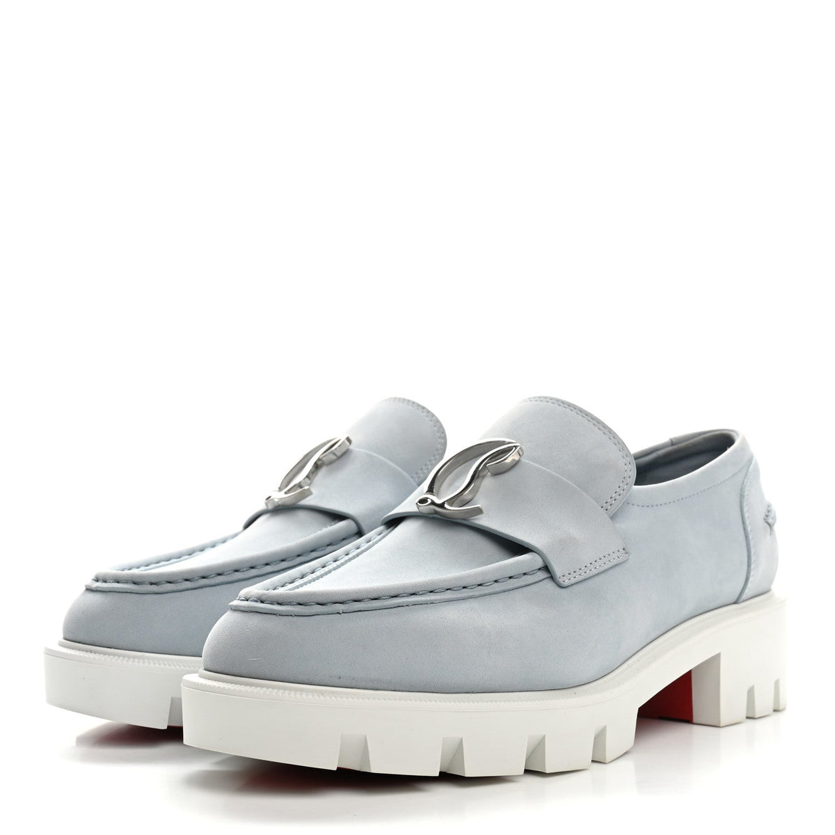 Christian Louboutin Nubuck Women's CL Moc Lug Flat Loafers 37.5 Mineral