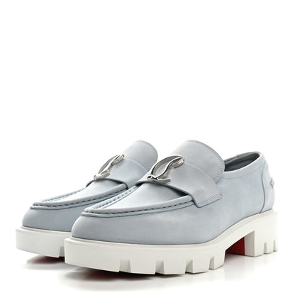 Christian Louboutin Nubuck Women's CL Moc Lug Flat Loafers 37.5 Mineral