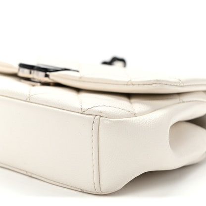 Small Quilted Caviar Flap Shoulder Bag - White