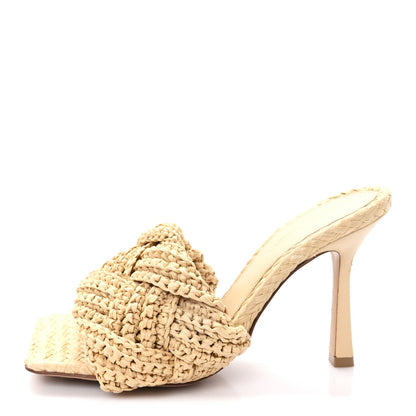 Bottega Veneta Raffia Women's Intrecciato Lido Mule 90 Sandals 36 Cane Sugar
