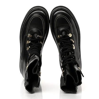 Chanel Calfskin Knit Lace Up Women's Combat Boots